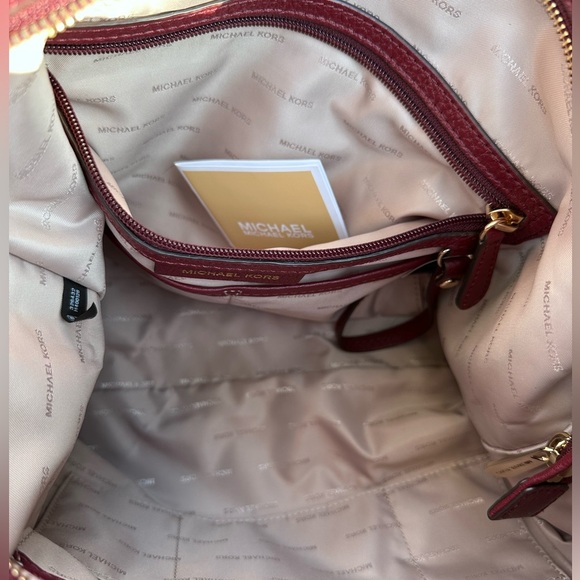 Michael Kors Brooklyn Large Leather Hobo Shoulder Bag Color: Burgundy - Picture 13 of 13